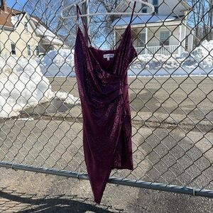 Emerald Sundae Shimmering Asymmetrical Dress in Deep Purple